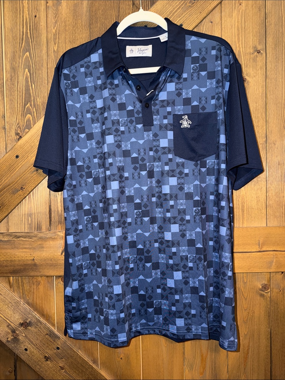 Original Penguin Navy and Dark Blue Geometric Polo